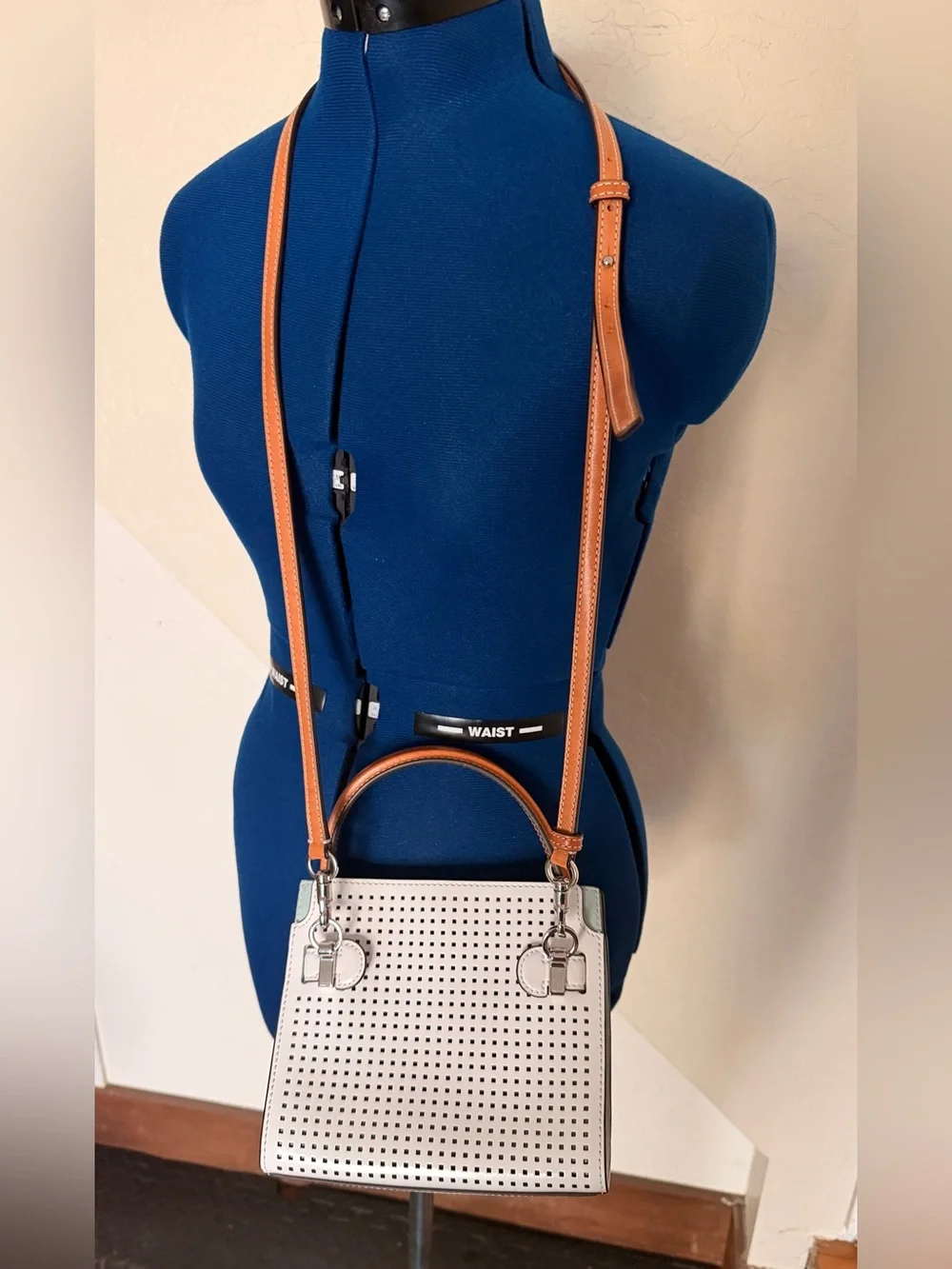 Tory Burch Lee Radziwill Mini Perforated Leather Crossbody Bag White Tan